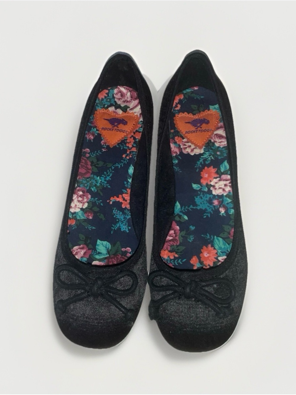 Rocket Dog Black Ballet Heels with Floral Insole